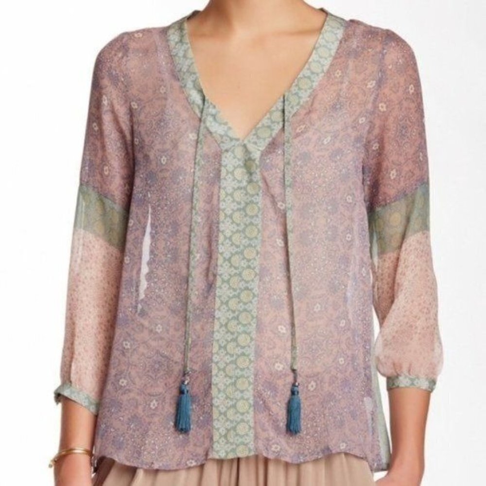 Gypsy 05 100% Silk Patchwork Peasant Blouse‎ XS